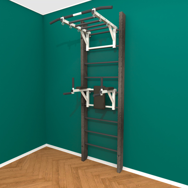 Брашированная шведская стенка "Кастерли" Черный РБ (Черные ступени)