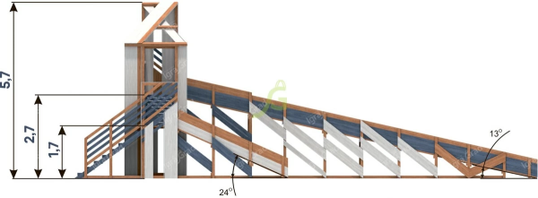 картинка Зимняя деревянная горка "IgraGrad Snow Fox 12 м" с двумя скатами мод.3 от магазина Лазалка