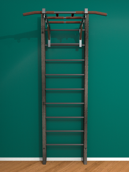 Брашированная шведская стенка "Кастерли" Black с турником (Черные ступени)