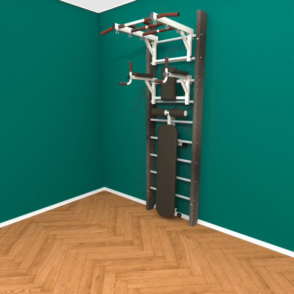 картинка Брашированная шведская стенка "Кастерли" Черный ТБС (Белые ступени) от магазина Лазалка