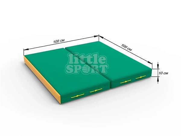 картинка Мат кожзам LittleSport (100х100х10см) складной в 2 сложения зеленый/желтый от магазина Лазалка